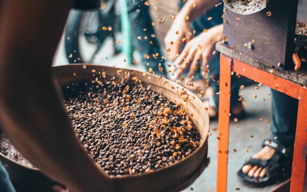 Creating coffee blends on a coffee farm.