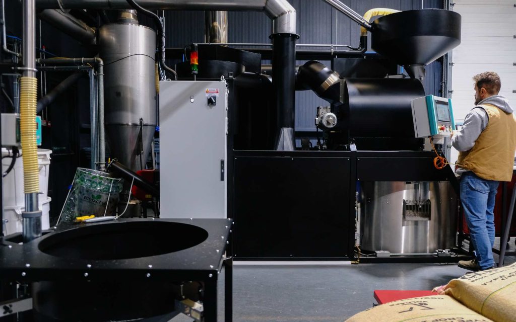 The interior of a specialty coffee roasting space.