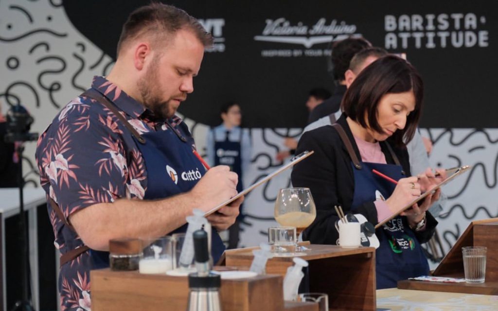 Judges assess coffee at the World Barista Championship.