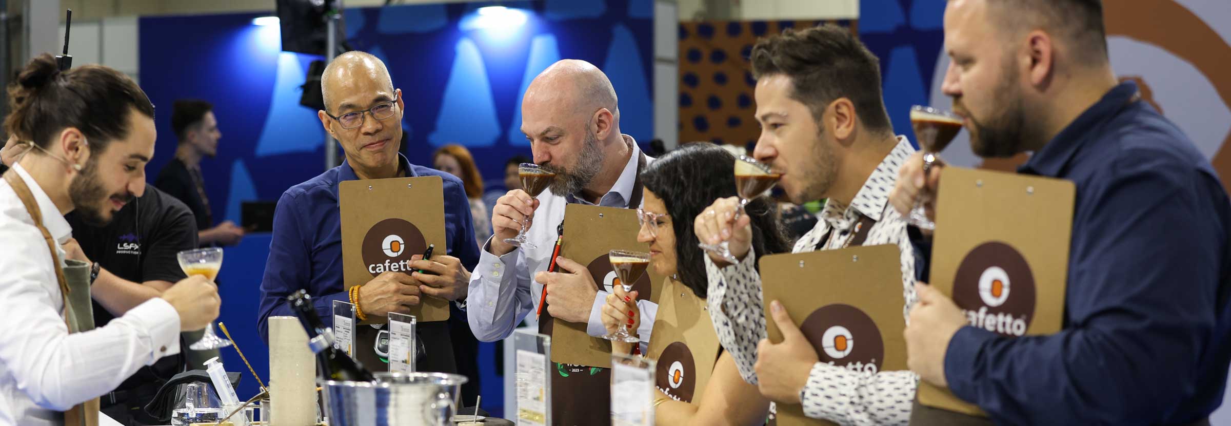 Judges sample coffee at the World Barista Championship 2023.