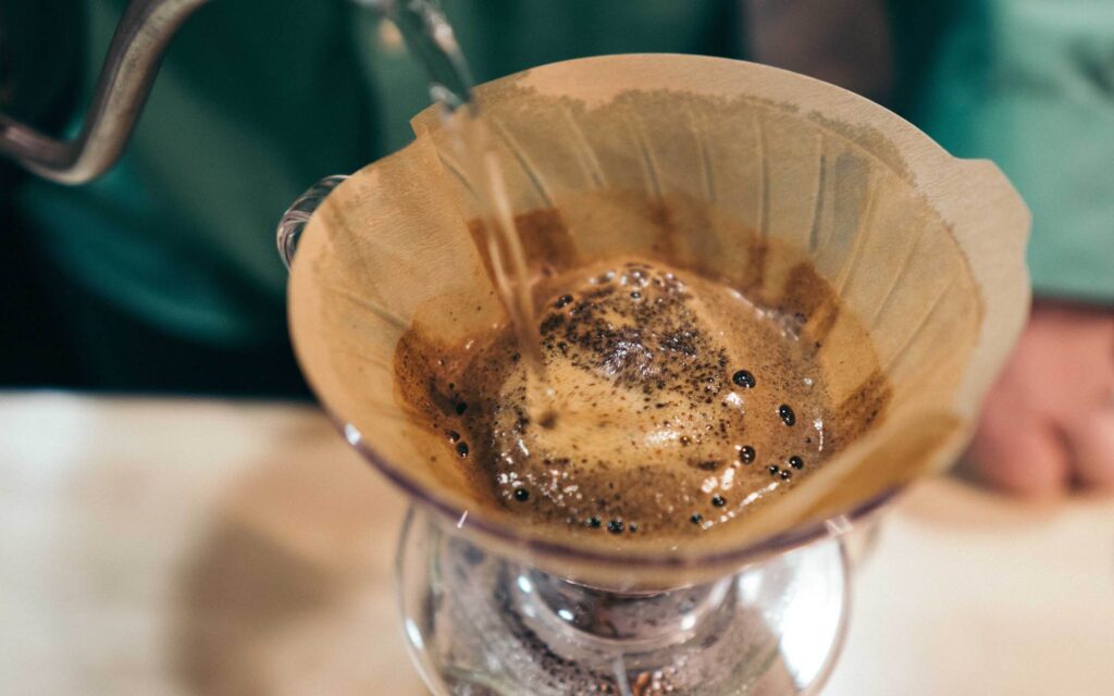 Brewing pour over coffee.