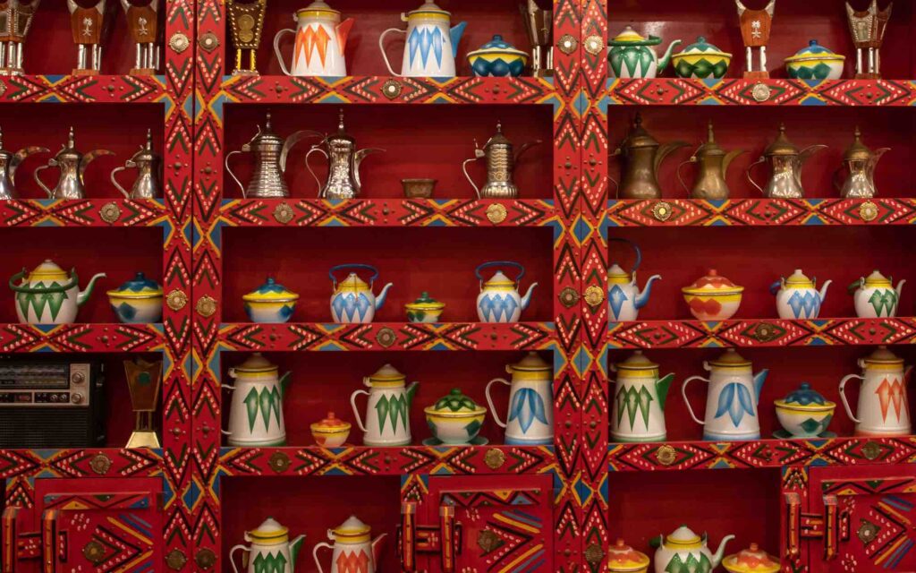 Decorations inside a Saudi Arabian coffee shop.