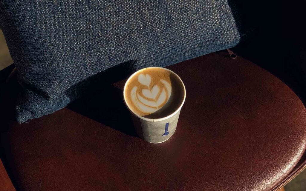 A cup of coffee served at a Saudi Arabian coffee shop.